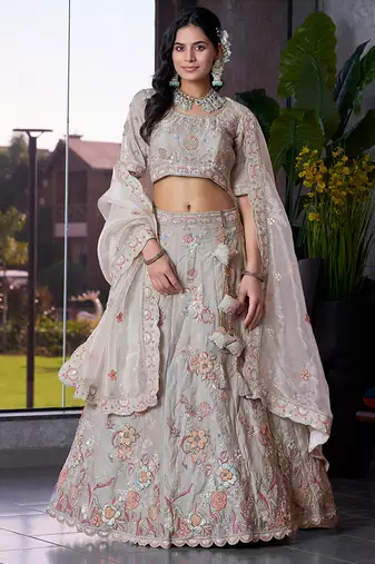 Grey ZARKAN & Sequence Fendy Silk Lehenga
