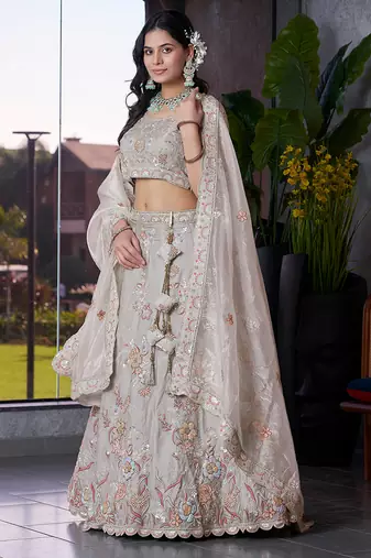 Grey ZARKAN & Sequence Fendy Silk Lehenga