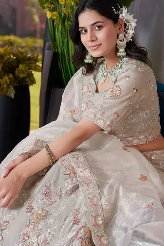 Grey ZARKAN & Sequence Fendy Silk Lehenga