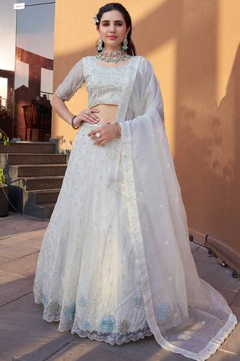 White ZARKAN & Sequence Mousam Lehenga