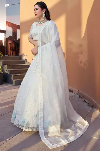 White ZARKAN & Sequence Mousam Lehenga