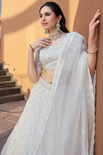 White ZARKAN & Sequence Mousam Lehenga