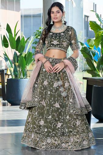 Mehendi Green ZARKAN & Sequence Silk Lehenga