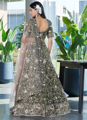 Mehendi Green ZARKAN & Sequence Silk Lehenga 2