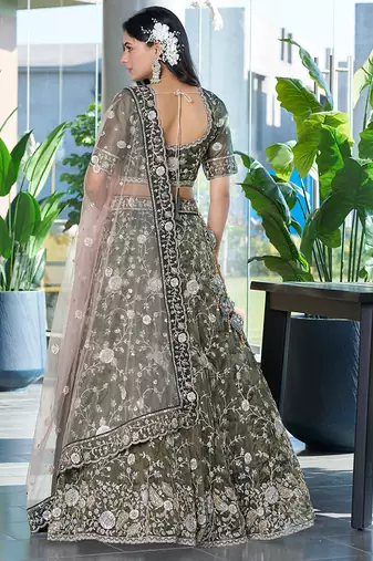 Mehendi Green ZARKAN & Sequence Silk Lehenga