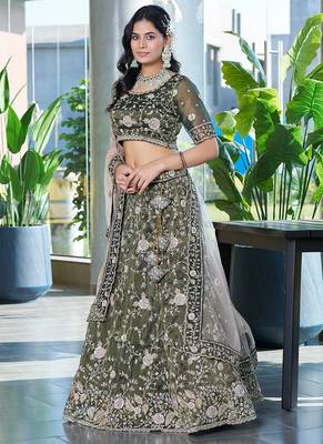Mehendi Green ZARKAN & Sequence Silk Lehenga 3