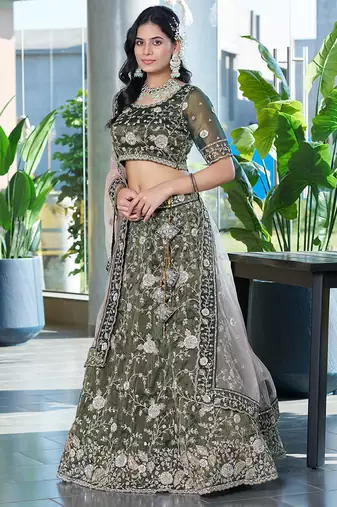 Mehendi Green ZARKAN & Sequence Silk Lehenga
