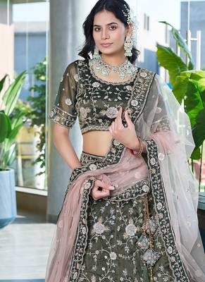 Mehendi Green ZARKAN & Sequence Silk Lehenga 4