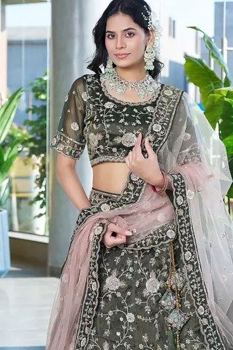 Mehendi Green ZARKAN & Sequence Silk Lehenga