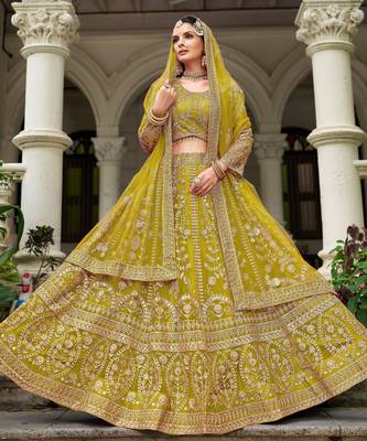 Lemon Yellow Heavy can-can flair & diamond work lehenga choli with dupatta 1