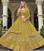 Lemon Yellow Heavy can-can flair & diamond work lehenga choli with dupatta