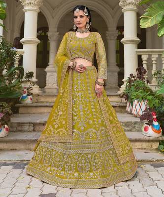 Lemon Yellow Heavy can-can flair & diamond work lehenga choli with dupatta 3