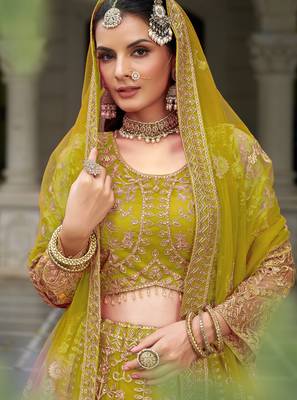 Lemon Yellow Heavy can-can flair & diamond work lehenga choli with dupatta 4