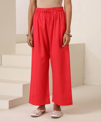 Red plain cotton kurta set 2