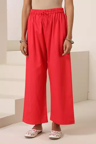 Red plain cotton kurta set
