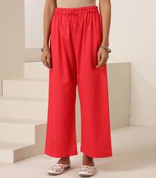 Red plain cotton kurta set