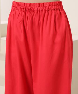 Red plain cotton kurta set 3