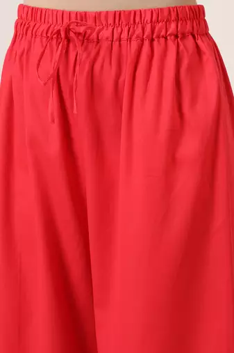 Red plain cotton kurta set