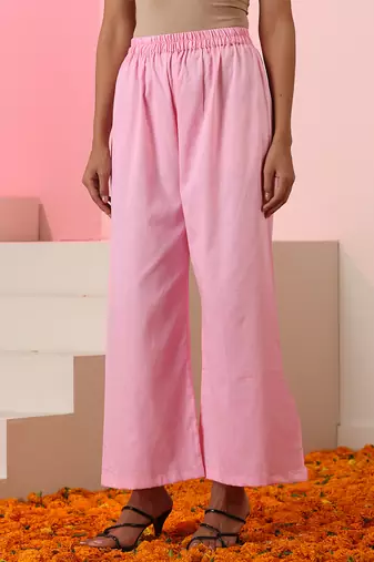 Pink plain cotton kurta set