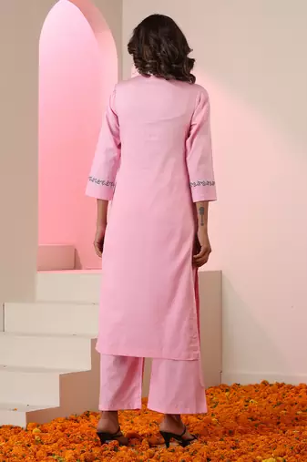 Pink plain cotton kurta set