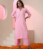 Pink plain cotton kurta set