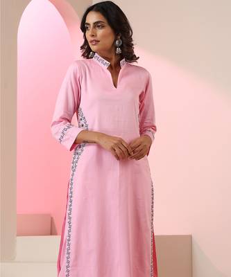 Pink plain cotton kurta set 5