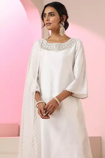 White plain chanderi kurta set
