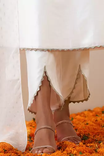 White plain chanderi kurta set