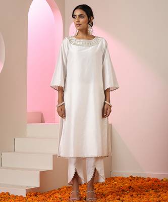 White plain chanderi kurta set 4