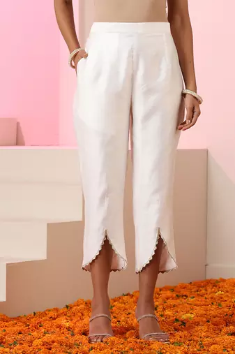 White plain chanderi kurta set