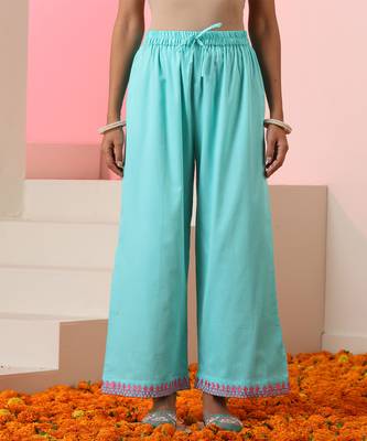 Blue embroidered cotton kurta set 2