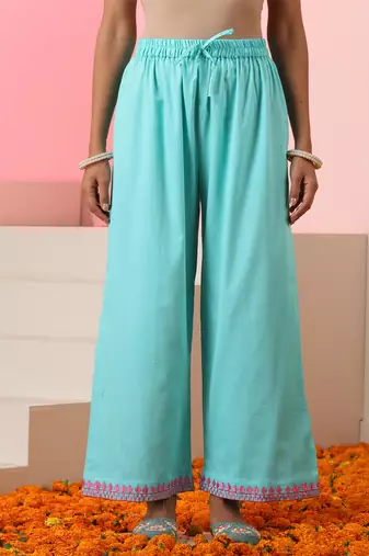 Blue embroidered cotton kurta set