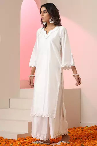 White plain chanderi kurta set