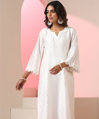 White plain chanderi kurta set 3