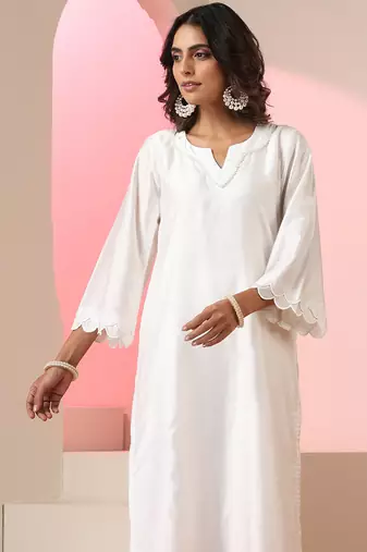 White plain chanderi kurta set