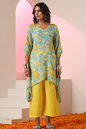 Multicolour printed crepe kaftan