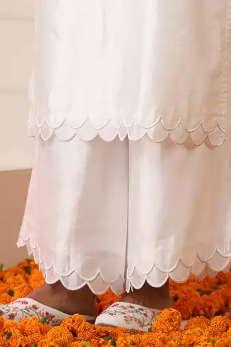 White plain chanderi kurta set
