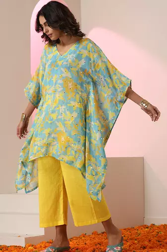 Multicolour printed crepe kaftan