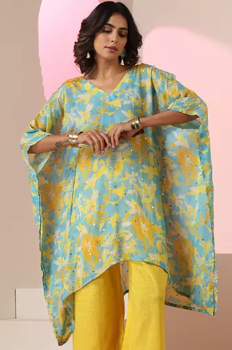 Multicolour printed crepe kaftan