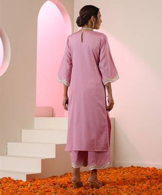 Lavender embroidered cotton kurta set 4