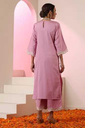 Lavender embroidered cotton kurta set