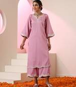 Lavender embroidered cotton kurta set