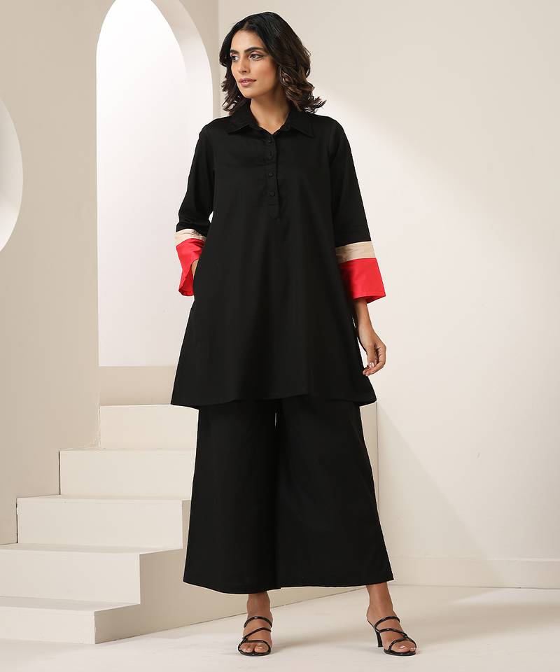 Black plain cotton co ord set