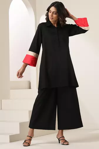 Black plain cotton co ord set