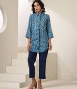 Blue printed muslin kurta set