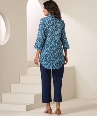 Blue printed muslin kurta set 4