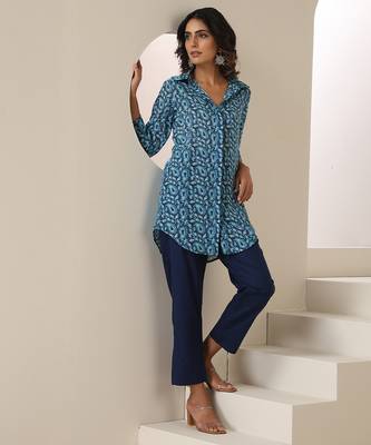 Blue printed muslin kurta set 5