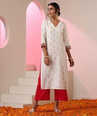 White embroidered chanderi kurta set 1