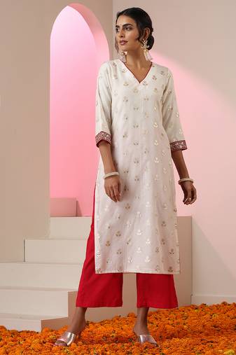 White embroidered chanderi kurta set