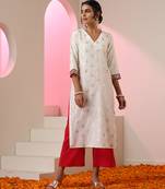 White embroidered chanderi kurta set